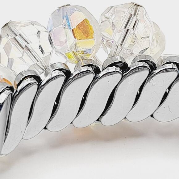 Vintage Aurora Borealis Crystal Cha-Cha Stretch Bracelet 10mm Beads - Picture 8 of 10